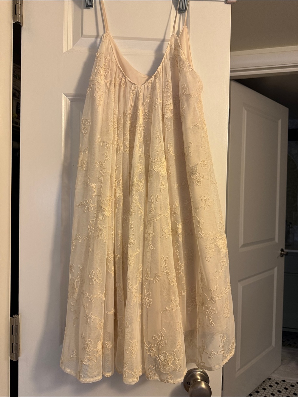 Zara Cream Embroidered Lace Slip Dress